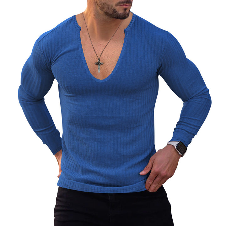 Men's V-neck long sleeve T-shirt with textured ribbed pattern Lune London