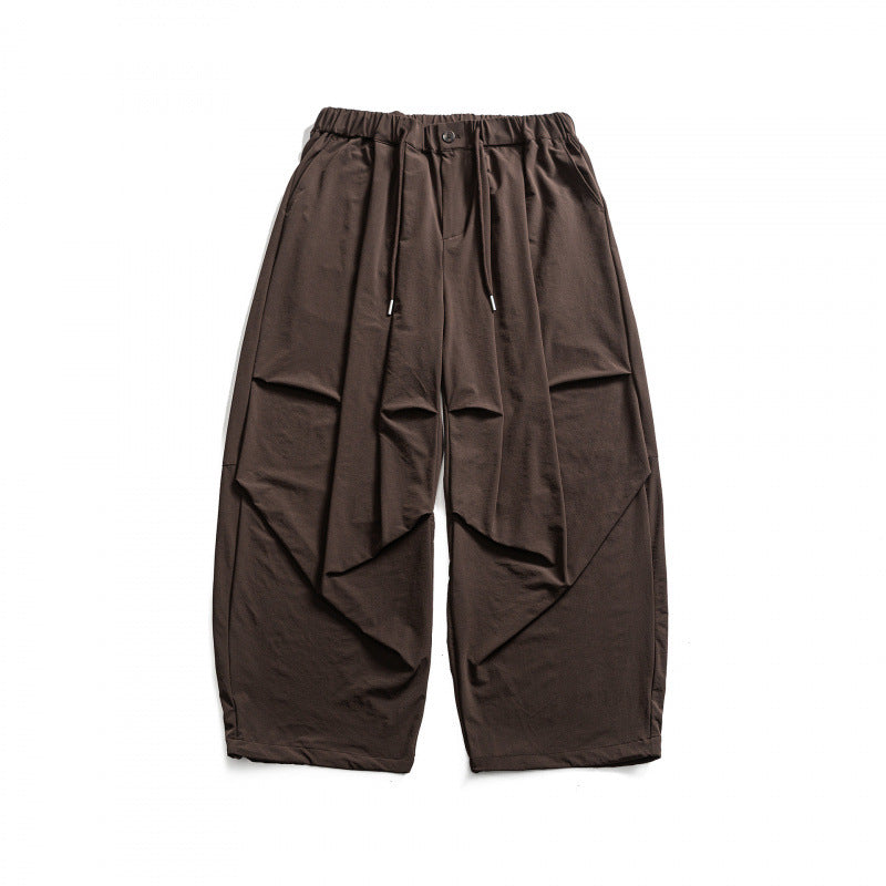 Men's Wide Cropped Harem Pants with Pleat Look, Elastic Waistband and Drawstring Amarae