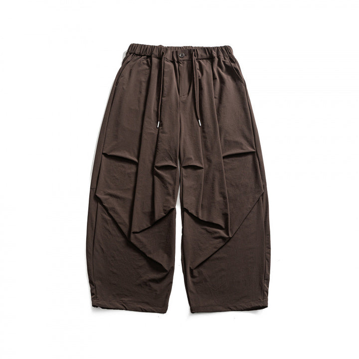 Men's Wide Cropped Harem Pants with Pleat Look, Elastic Waistband and Drawstring Amarae