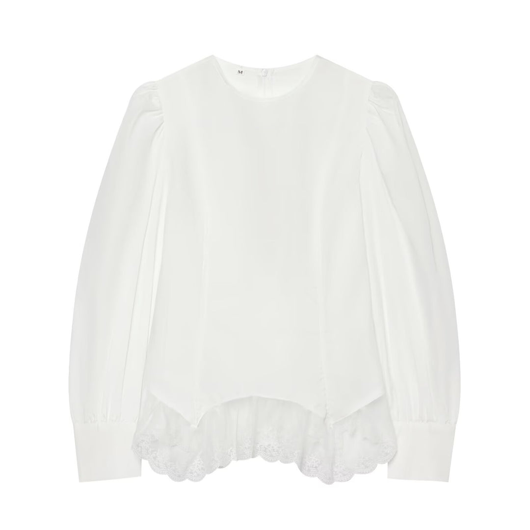 Women's blouse with volume sleeves and lace trim Amarae