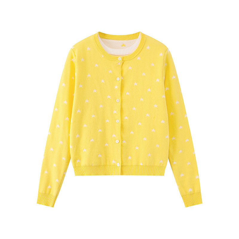 Women's fine-knit cardigan with star jacquard, round neck and button closure Amarae