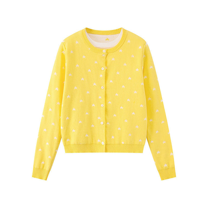 Women's fine-knit cardigan with star jacquard, round neck and button closure Amarae