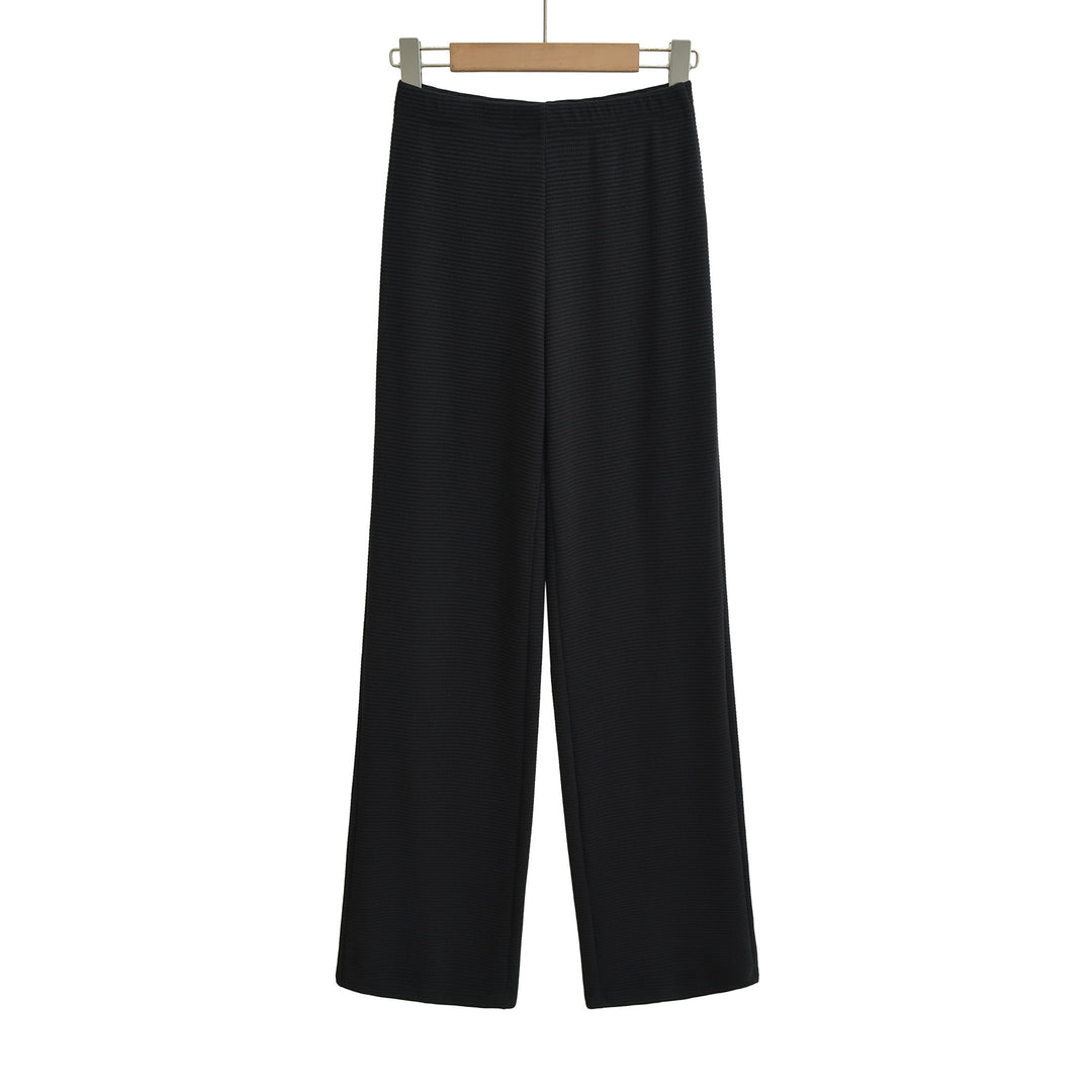 Women's wide knit pants with waffle structure and high waistband Amarae