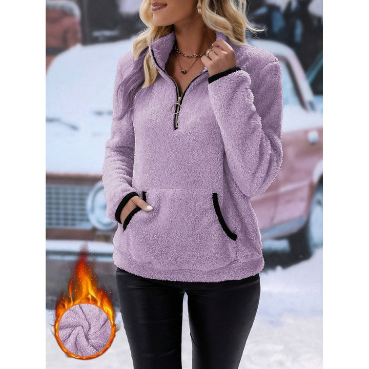 Fleece sweater for women with high collar and practical pockets Lune London