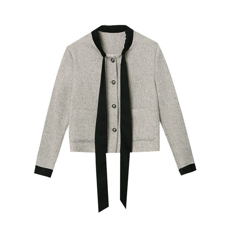 Ladies Stylish Jacket with Decorative Collar and Snap Button Closure