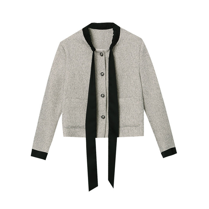 Ladies Stylish Jacket with Decorative Collar and Snap Button Closure