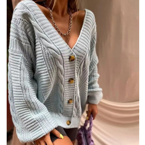 Women's chunky knit cardigan with voluminous sleeves and a decorative button placket Amarae