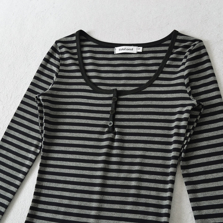 Long sleeve shirt for women with trendy striped pattern and button details Lune London