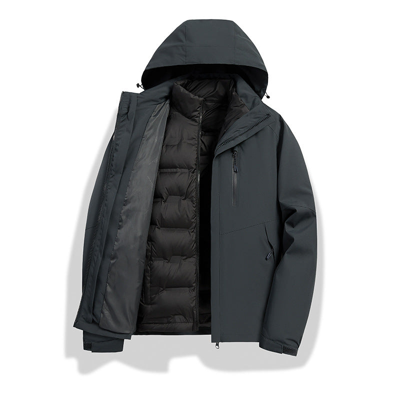 Men's two-in-one weather protection jacket with detachable quilted inner lining, hood, and waterproof membrane Amarae