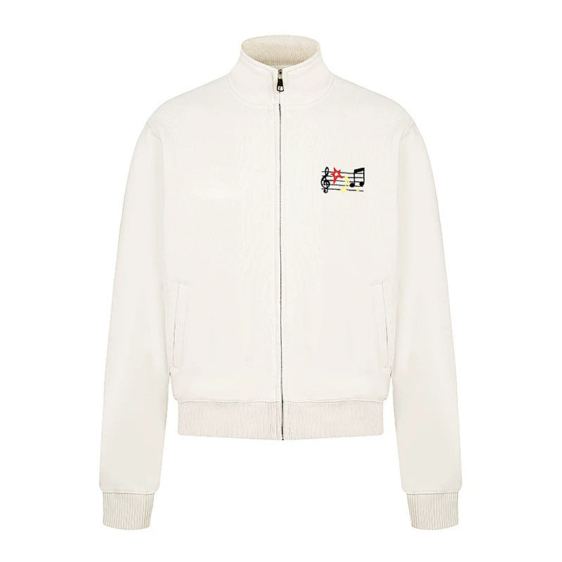 Women’s cropped stand-up collar sweat jacket with note and star embroidery Amarae