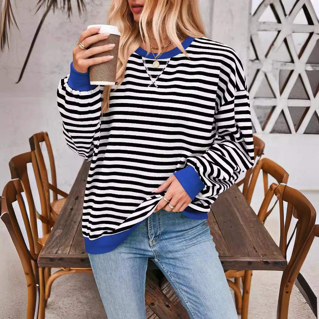 Women casual sweater with striking striped pattern and elastic edges Lune London