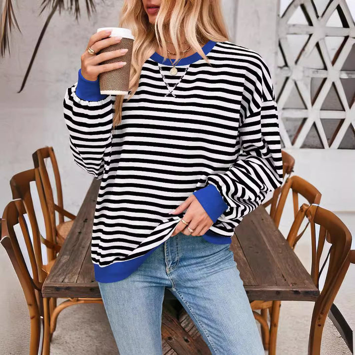 Women casual sweater with striking striped pattern and elastic edges Lune London