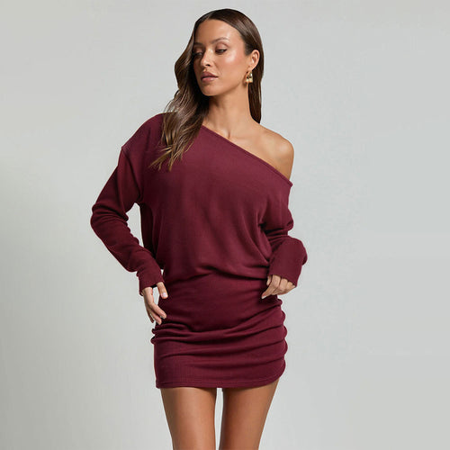 Robe décontractée pour femme à épaule unique avec texture côtelée Chic & Stil