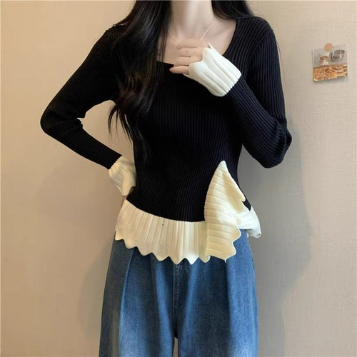 Pull en tricot côtelé à la mode pour femmes avec ourlet asymétrique Chic & Stil