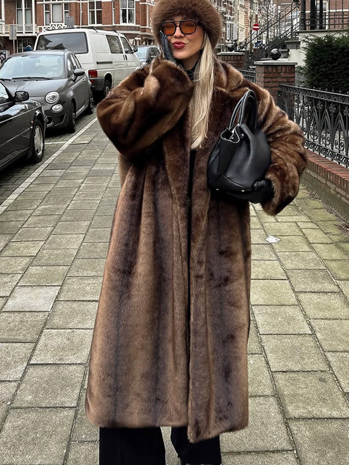 Women Luxurious Long Faux Fur Coat with Oversized Cut and Warming Lining Amarae