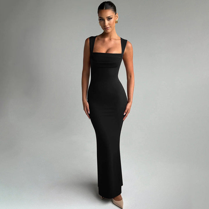 Women's Figure-hugging Evening Dress with Square Neckline and Elegant Draping Lune London