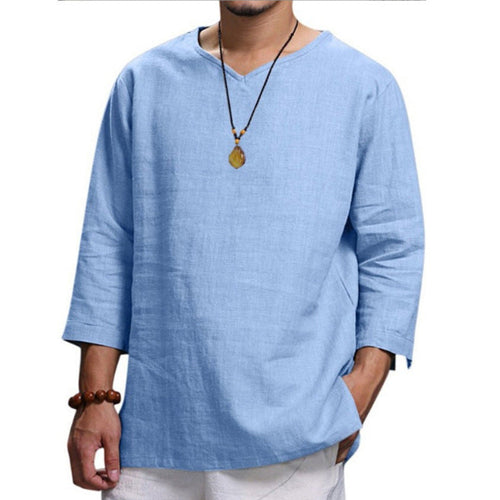 Men's Lightweight Linen Shirt with V-Neck Amarae