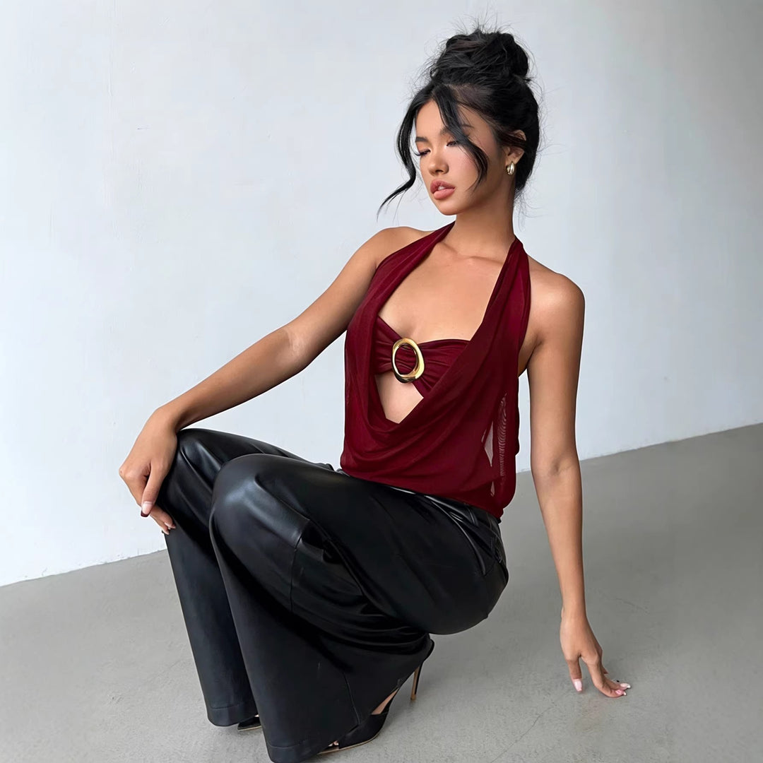 Women High-quality Wrap Top with Decorative Ring Detail Lune London