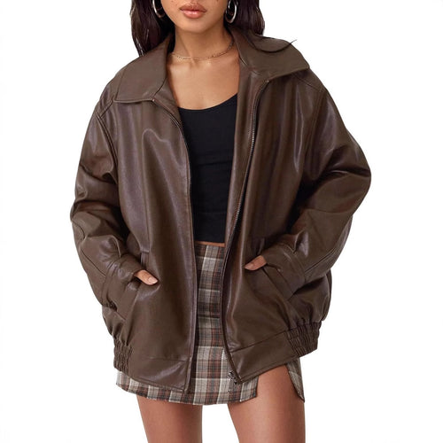 Ladies elegant casual leather coat Amarae
