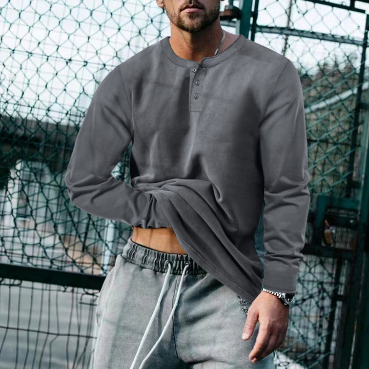 Men's Long Sleeve Henley Shirt with Classic Button Placket Design and Soft Cotton Blend Lune London