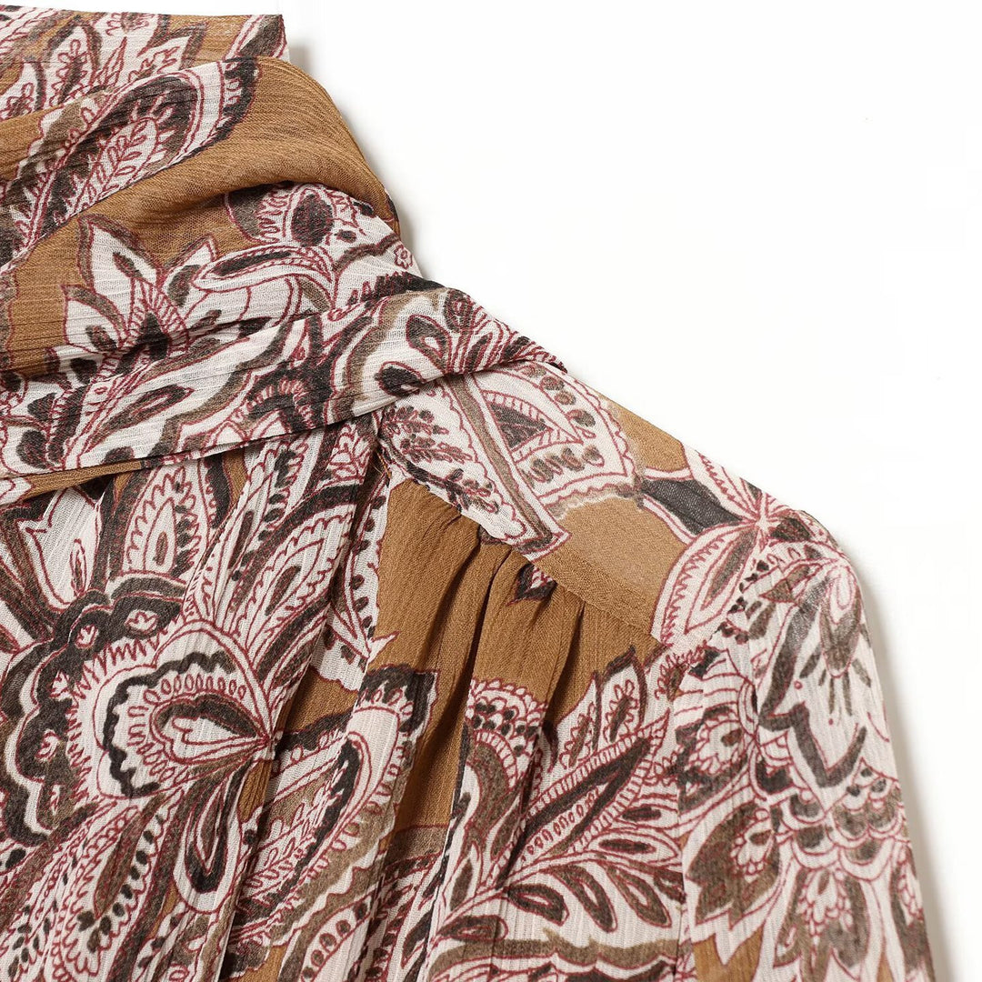 Women Printed Wrap Blouse with Shawl Collar and Balloon Sleeves Amarae