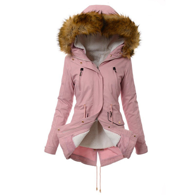 Ladies winter parka with removable faux fur collar Lune London