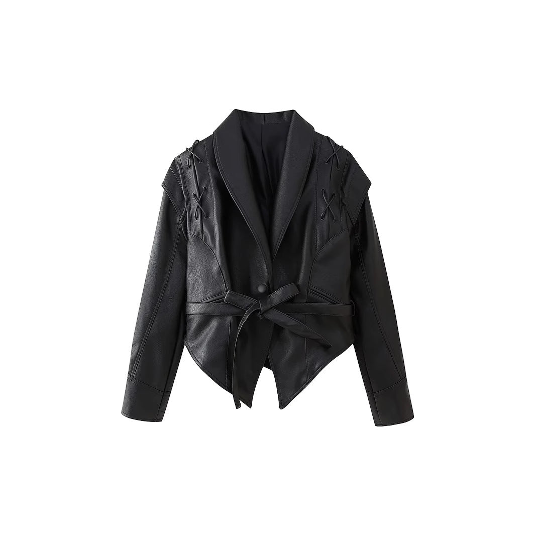 Fashion faux leather jacket for women with decorative lacing and a contemporary cut Lune London