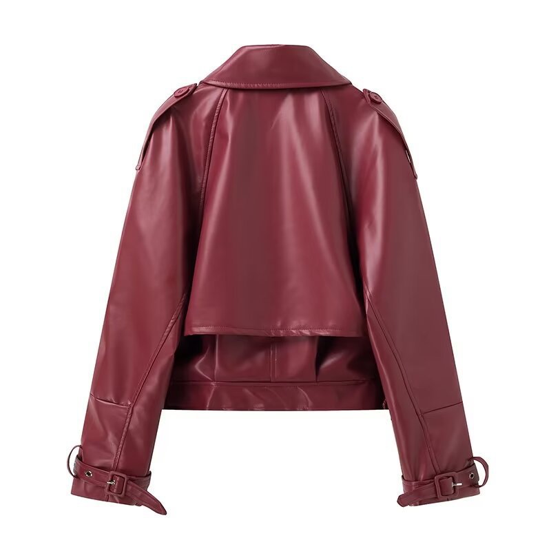 Faux leather jacket for women, tailored, with waterproof finish and asymmetrical collar Lune London