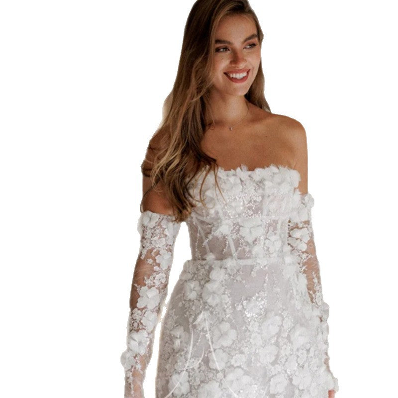 Women's wedding dress with seductive floral design and transparent sleeves Lune London