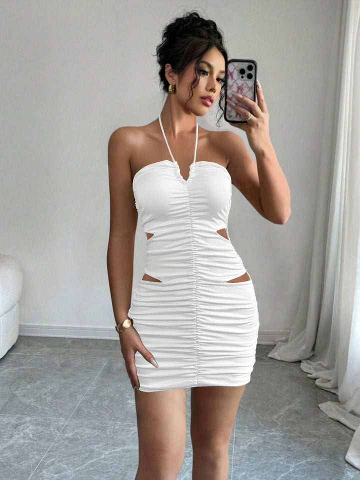 Women Sexy Mini Dress with Cut-out Details and Ruched Design Lune London