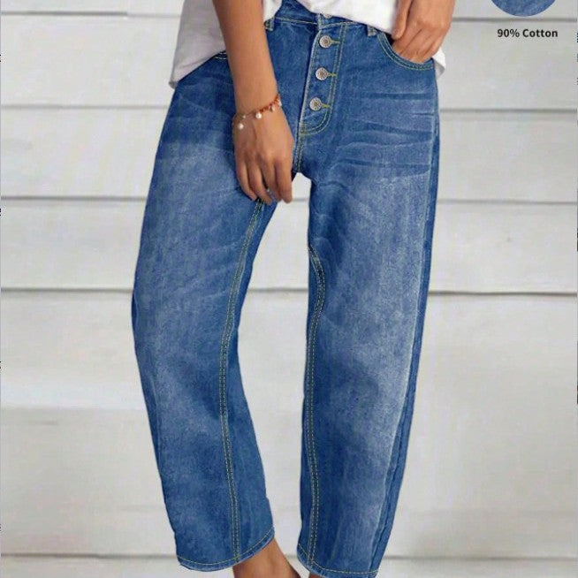 Women High-Waisted Cropped Jeans with Wide Straight-Leg Fit Amarae