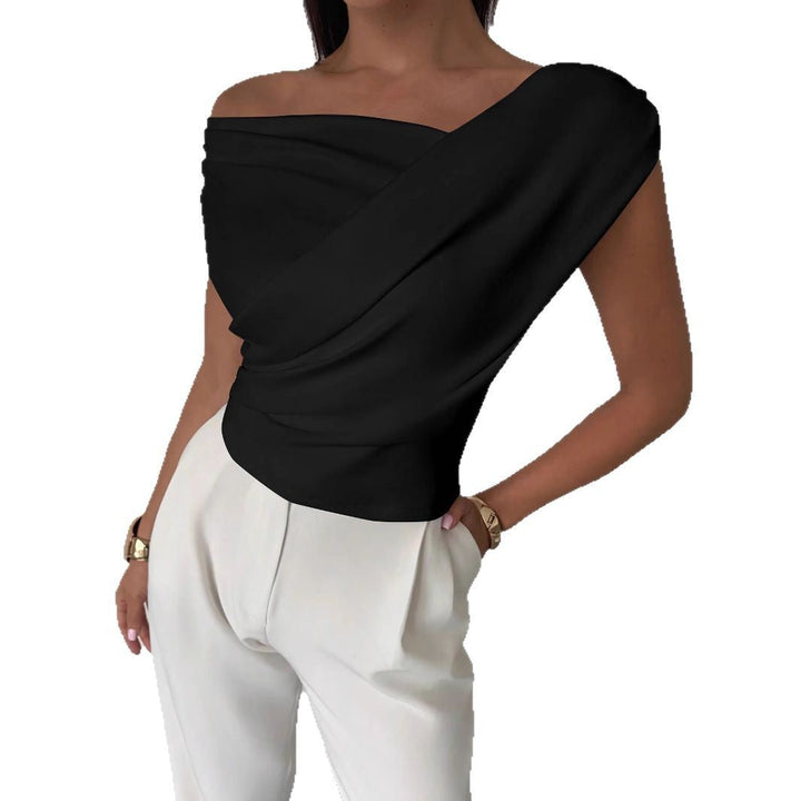 Women Elegant Draped Top with Asymmetric Cut Amarae