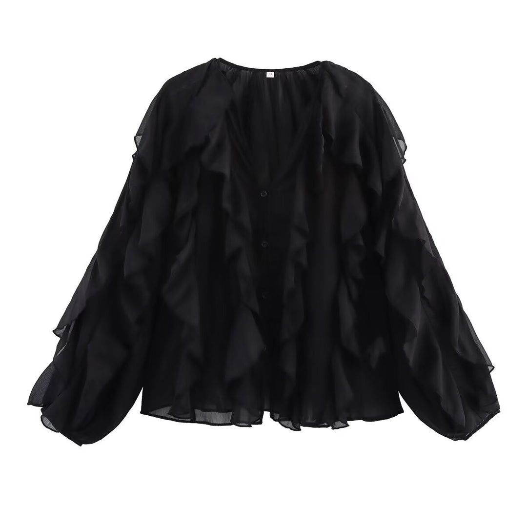 Blouse à volants élégante pour femme avec manches volumineuses Chic & Stil