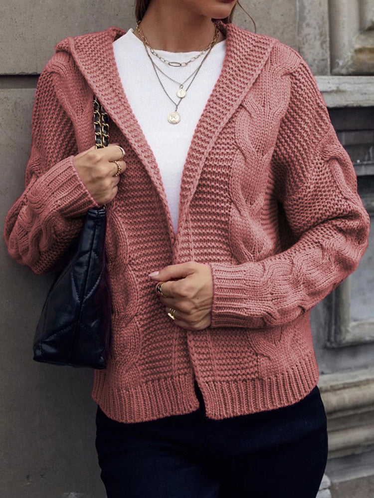 Women's knitted jacket with hood and decorative cable pattern Lune London