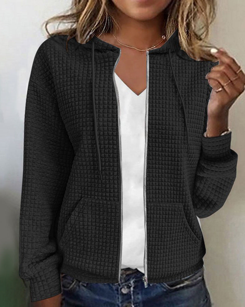 Veste à capuche en texture gaufrée décontractée pour femmes Chic & Stil