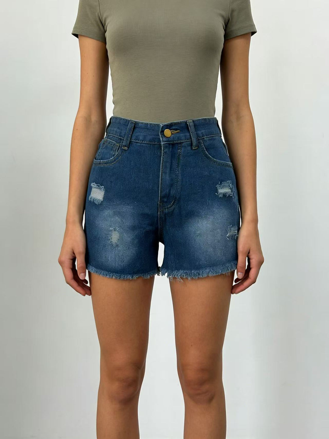 Ladies Crop Top and High-Waist Jeans Shorts Lune London