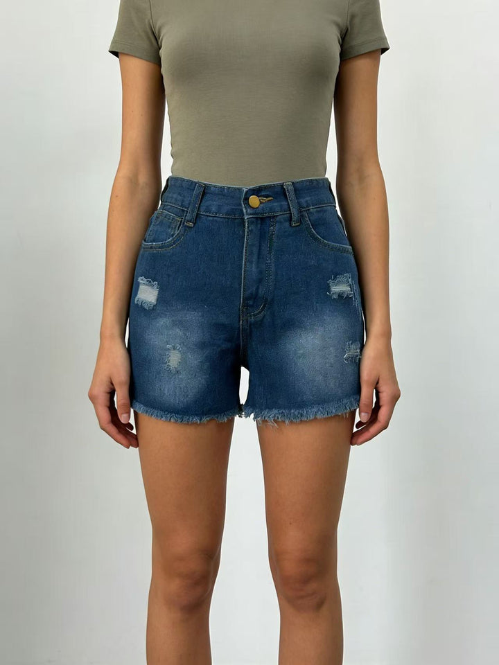 Ladies Crop Top and High-Waist Jeans Shorts Lune London