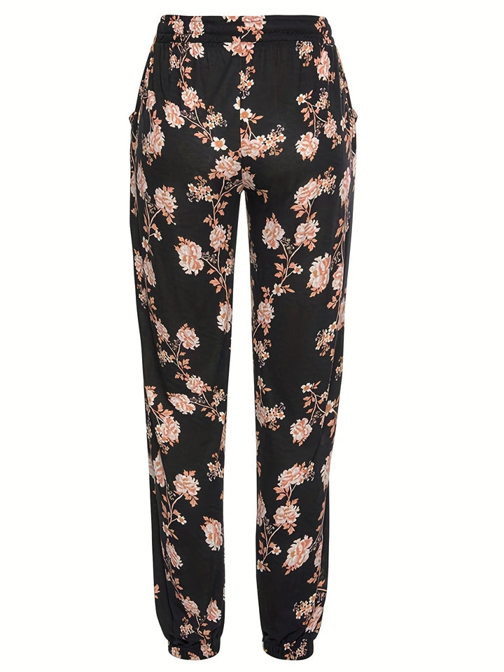 Leisure pants for women with floral pattern and elastic waist Lune London