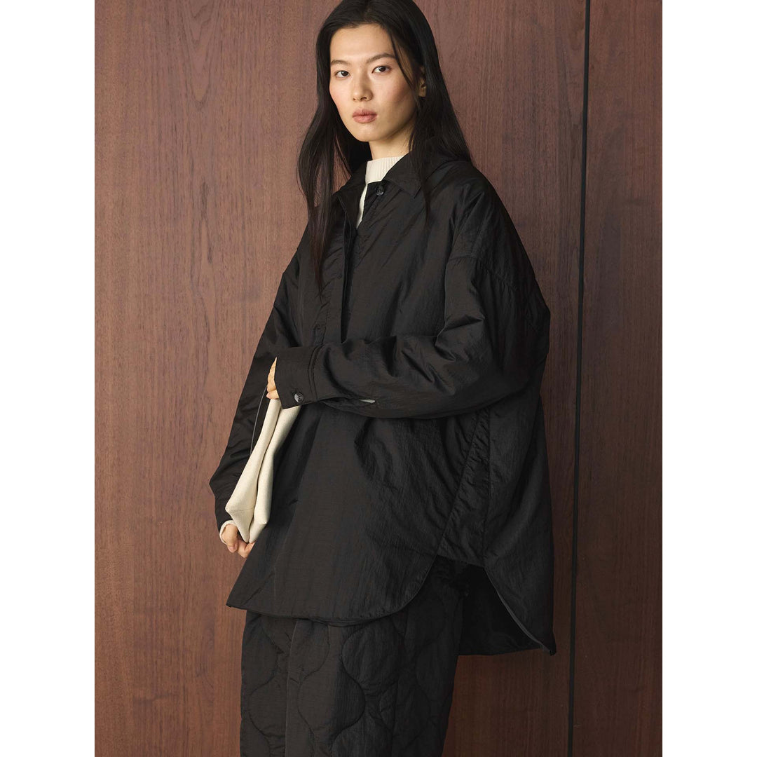 Women's loosely cut quilted oversized shirt jacket with kent collar and concealed button placket Amarae