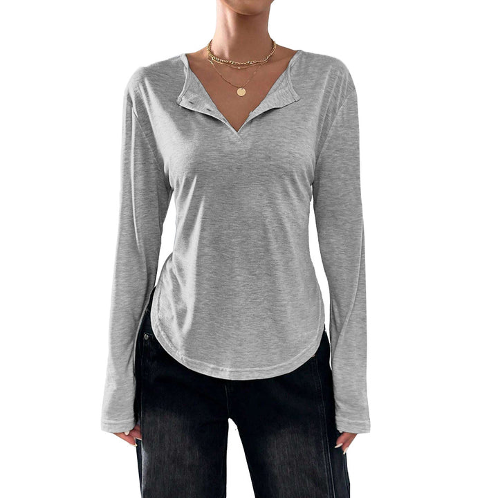 T-shirt à manches longues pour femmes avec subtil V-hals et coupe décontractée Chic & Stil