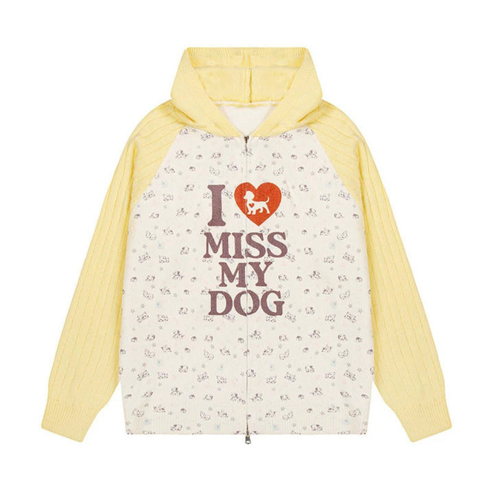 Women's hoodie cardigan with full zip, ribbed sleeves, and dog statement print Amarae