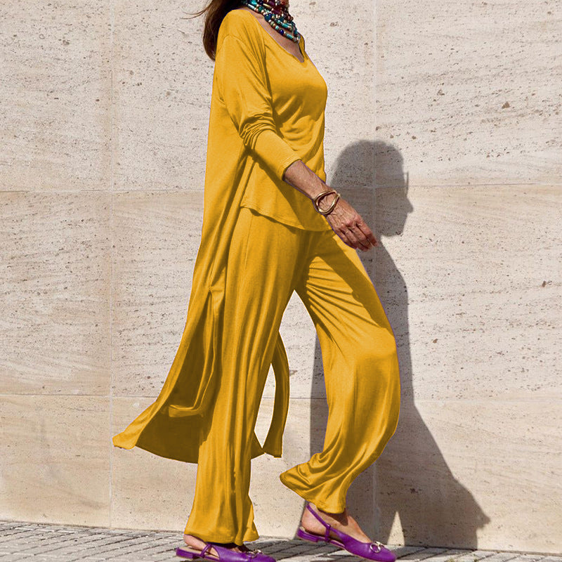 Casual set for women consisting of a long sleeve top and wide leg pants Lune London