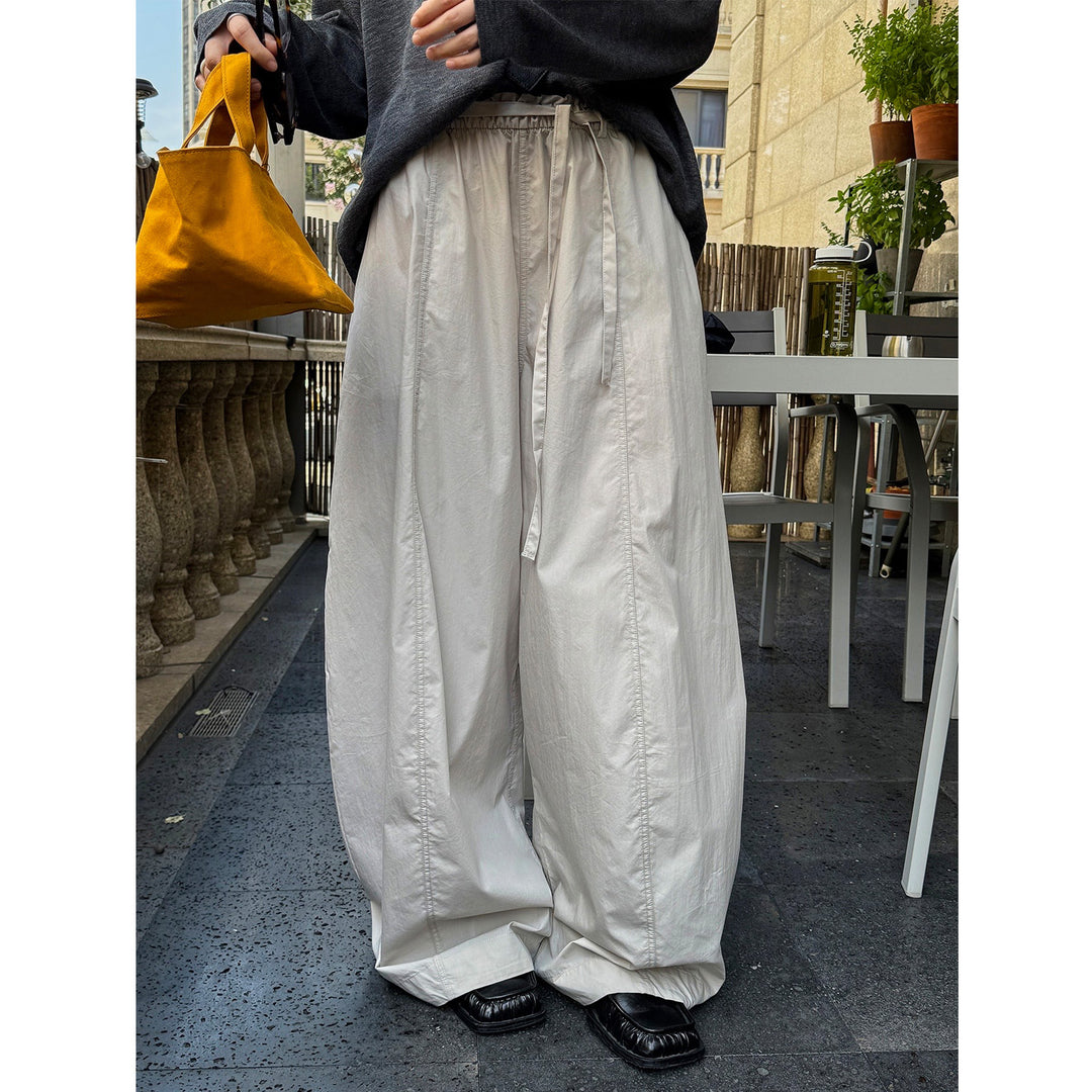 Women's Wide High-Waist Baggy Pants with Drawstring and Division Seams Amarae