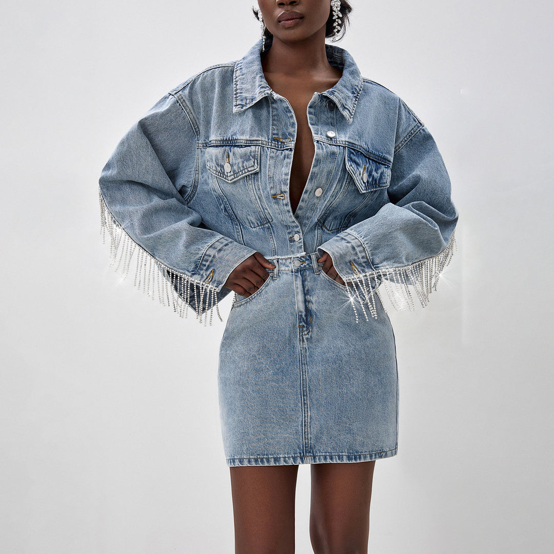 Women's denim jacket with a catchy fringed design Lune London