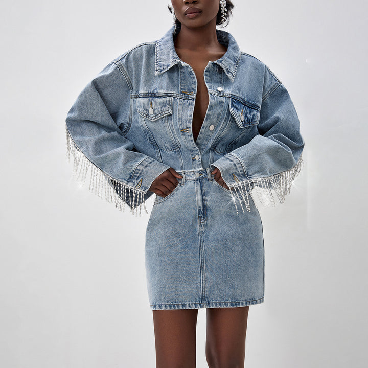 Women's denim jacket with a catchy fringed design Lune London