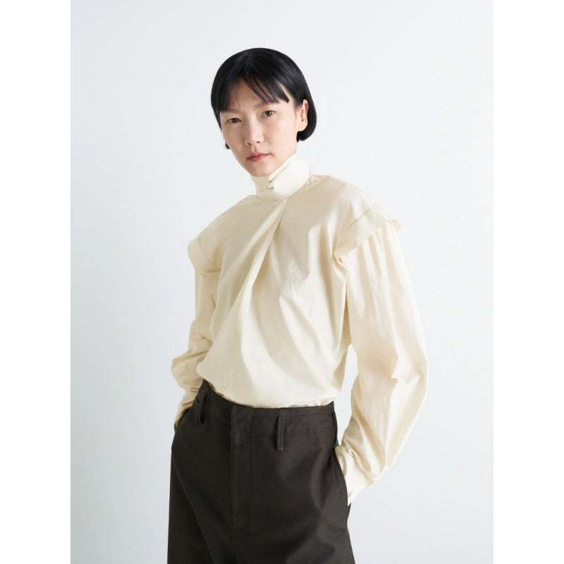 Elegant long sleeve top for women with high collar and modern ruffled sleeves Lune London