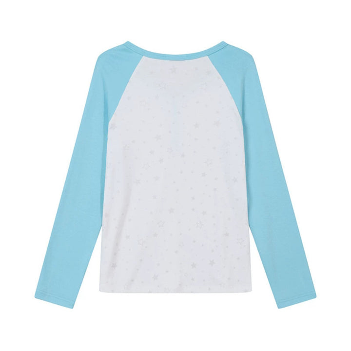 Women's Long Sleeve Henley Shirt with Raglan Sleeves, Gathered and Star Print Amarae