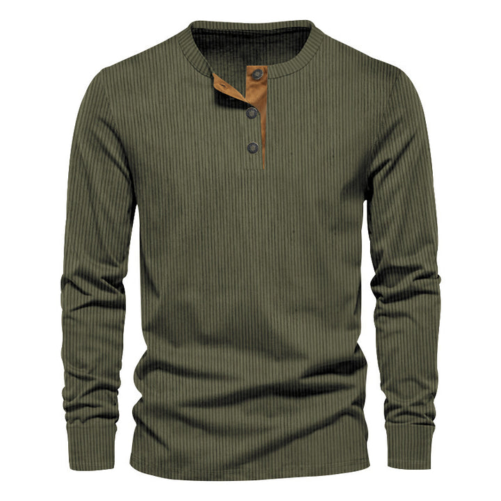 Men's long sleeve Henley shirt with a structured ribbed look and chic and stylish accents