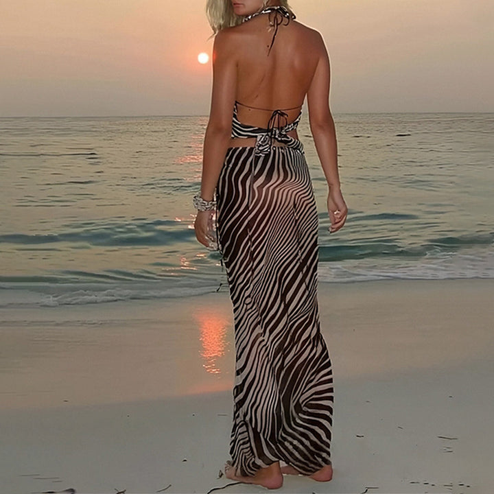 Robe de plage légère à imprimé animal pour femme avec bretelles réglables et coupe fluide Chic & Stil