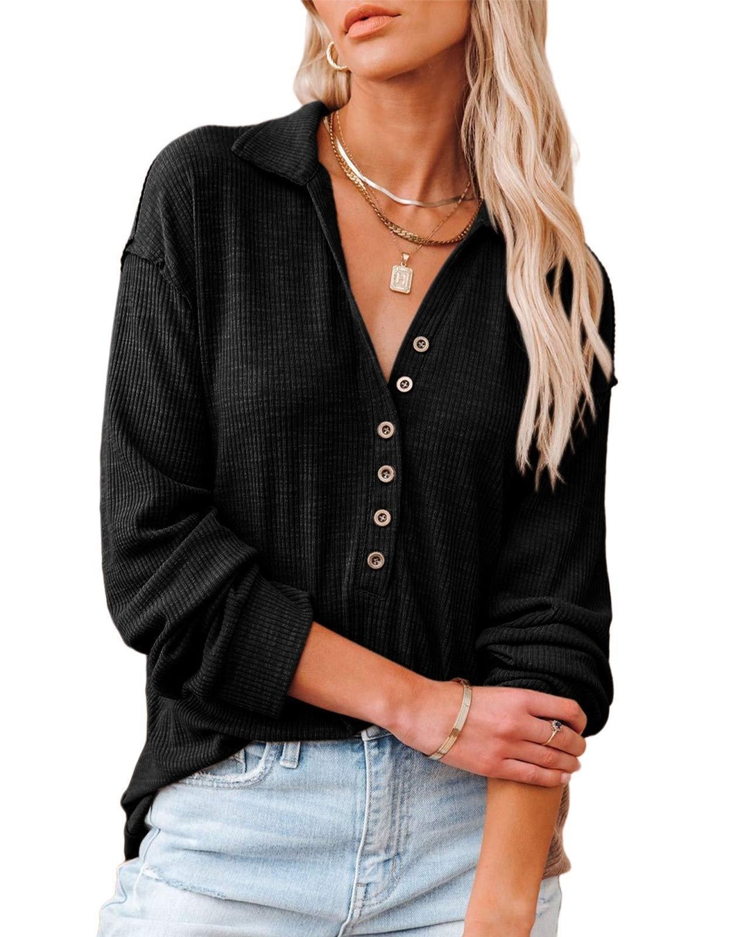 Casual long sleeve shirt for women with button placket and textured pattern Lune London